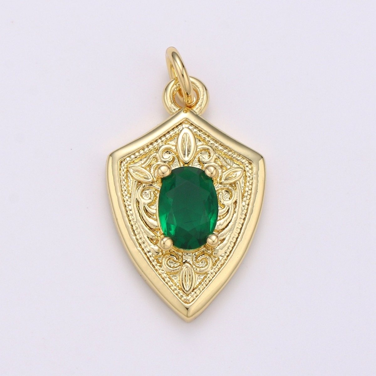Ruby Cubic Zirconia Charms Pendants-Emerald CZ 14K Gold plated Medieval Charm, Shield Pendant Necklace Bracelet Supply D-702 D-703