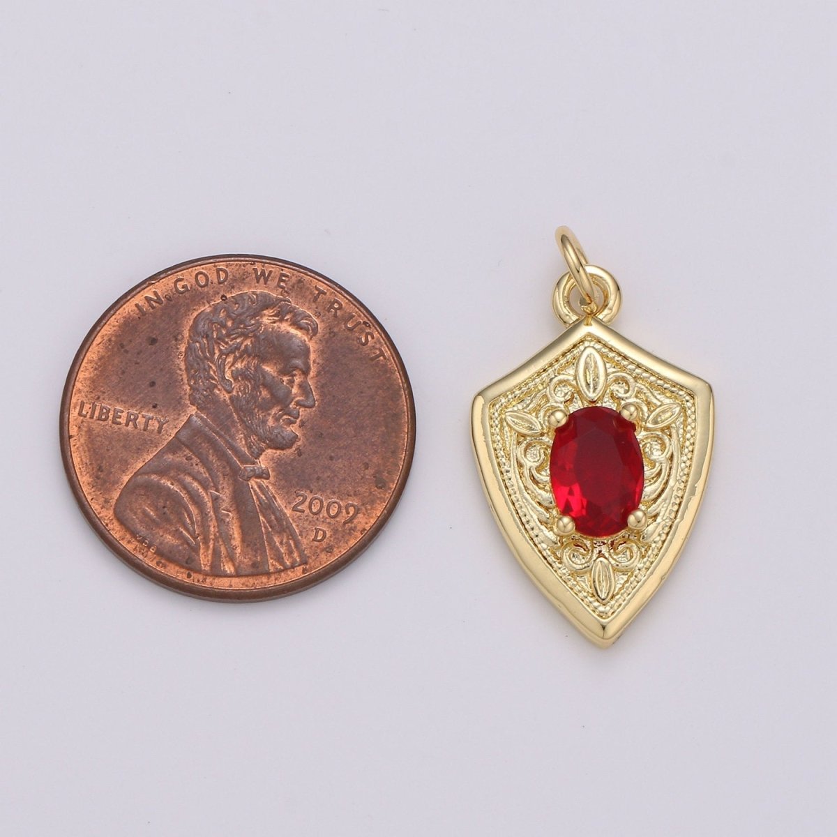 Ruby Cubic Zirconia Charms Pendants-Emerald CZ 14K Gold plated Medieval Charm, Shield Pendant Necklace Bracelet Supply D-702 D-703