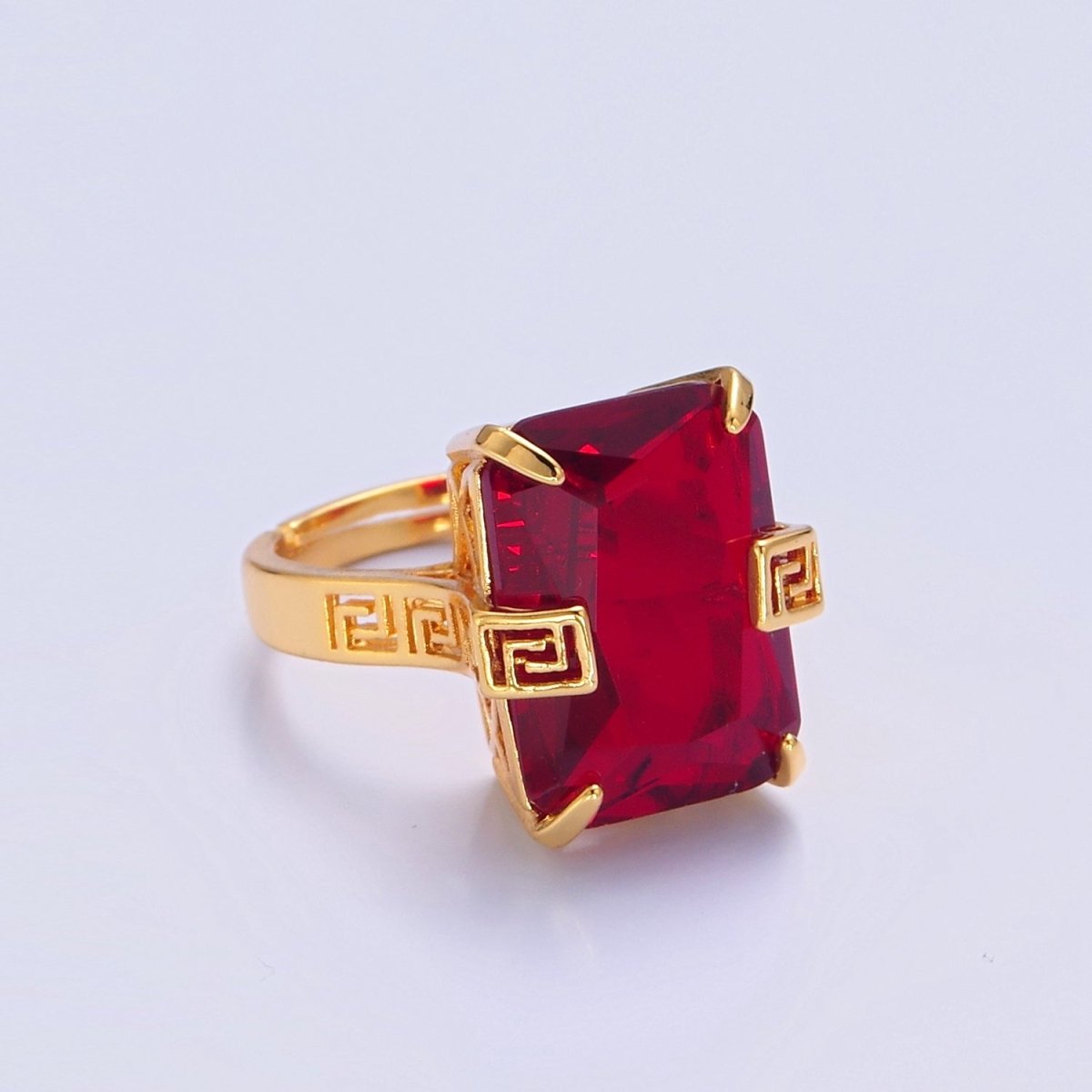 Ruby Red Baguette CZ Cubic Zirconia Statement Ring O-770 - DLUXCA