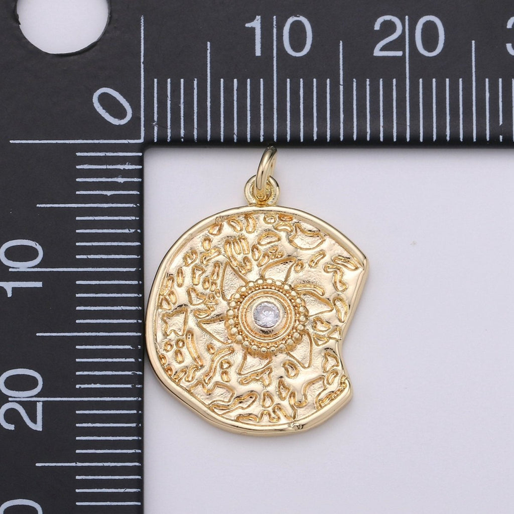 Rustic Coin Charm 14k Gold plated coin pendant, Medallion charms Sun coin charms, Celestial Disc Charm for Necklace Bracelet Earring D-403 - DLUXCA
