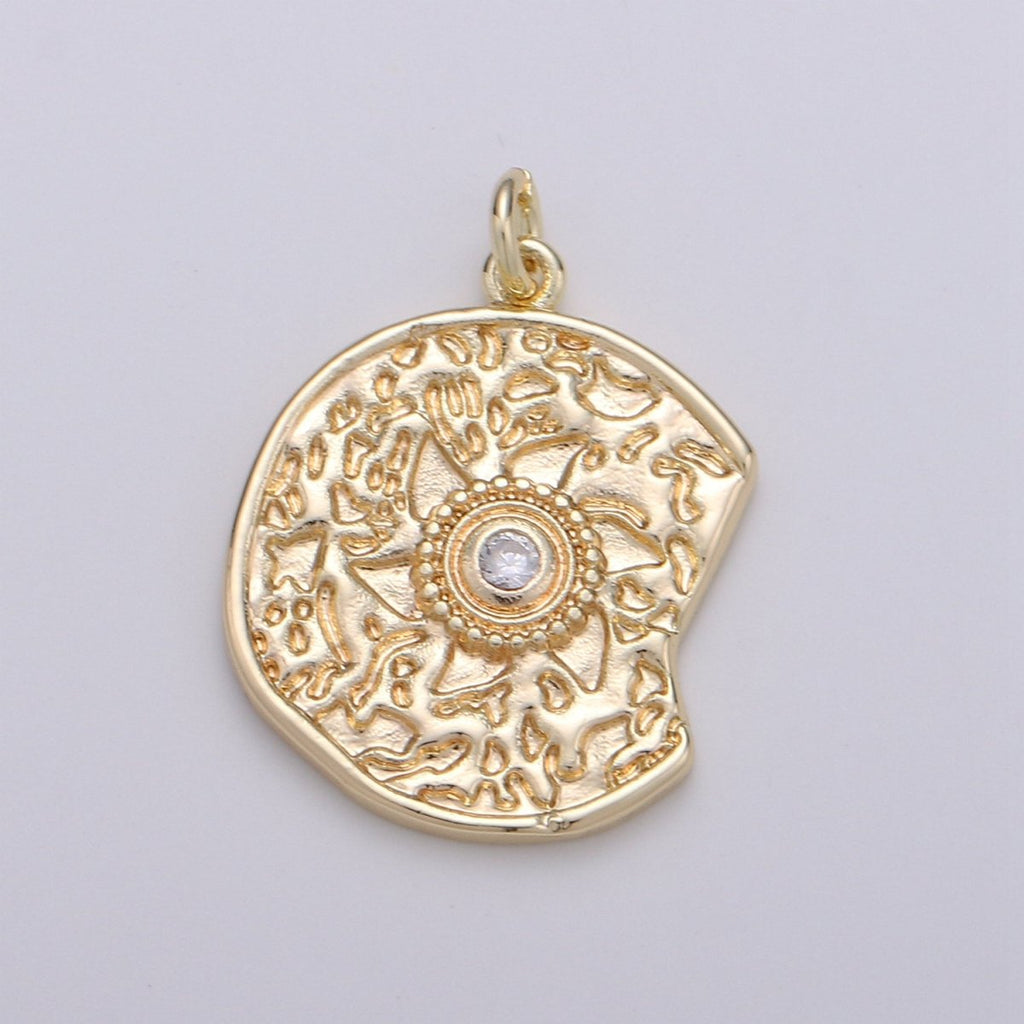 Rustic Coin Charm 14k Gold plated coin pendant, Medallion charms Sun coin charms, Celestial Disc Charm for Necklace Bracelet Earring D-403 - DLUXCA