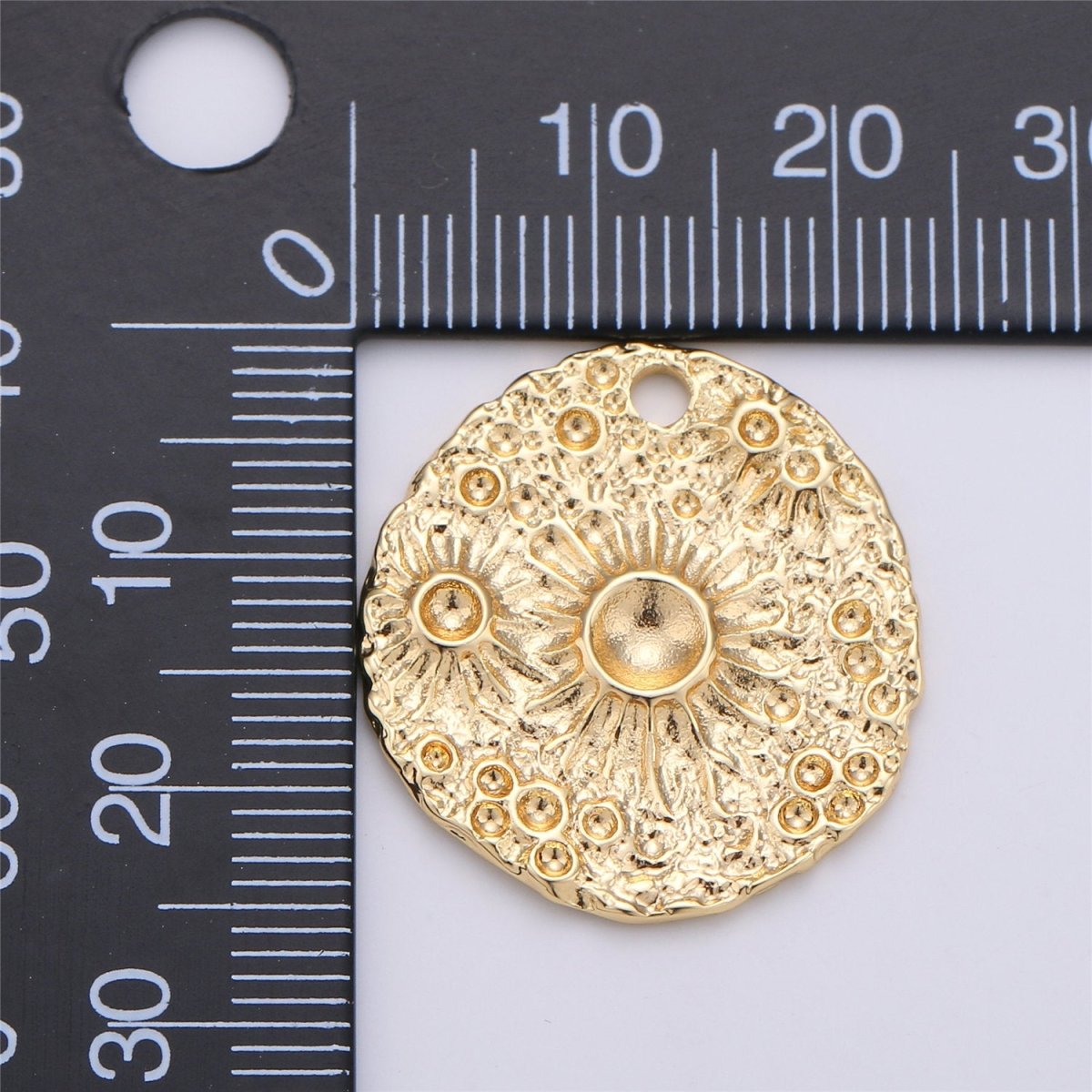 Rustic Moon Pendant Coin Charm in gold plated for Necklace Earring Charm Hammered Medallion Coin Pendant Round Disc Charm Pendant C-617 - DLUXCA