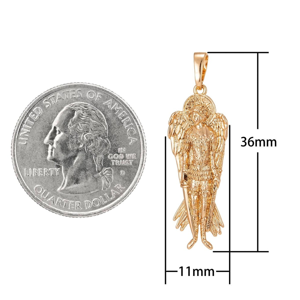 Saint Michael the Archangel Pendant 18k Gold plated St Michael The Archangel Miniature Charm Patron Saint of Soldiers Police 36x11mm I-210 - DLUXCA