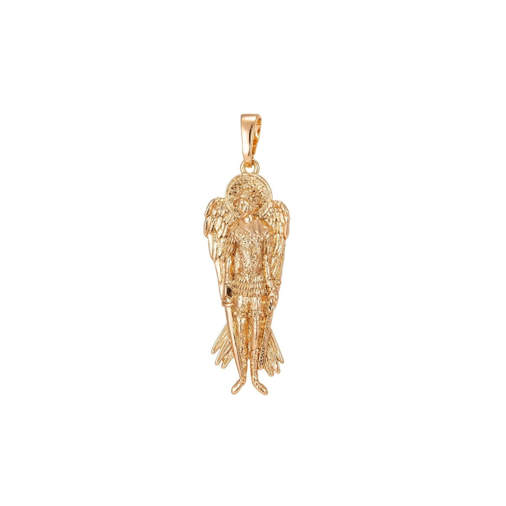 Saint Michael the Archangel Pendant 18k Gold plated St Michael The Archangel Miniature Charm Patron Saint of Soldiers Police 36x11mm I-210 - DLUXCA
