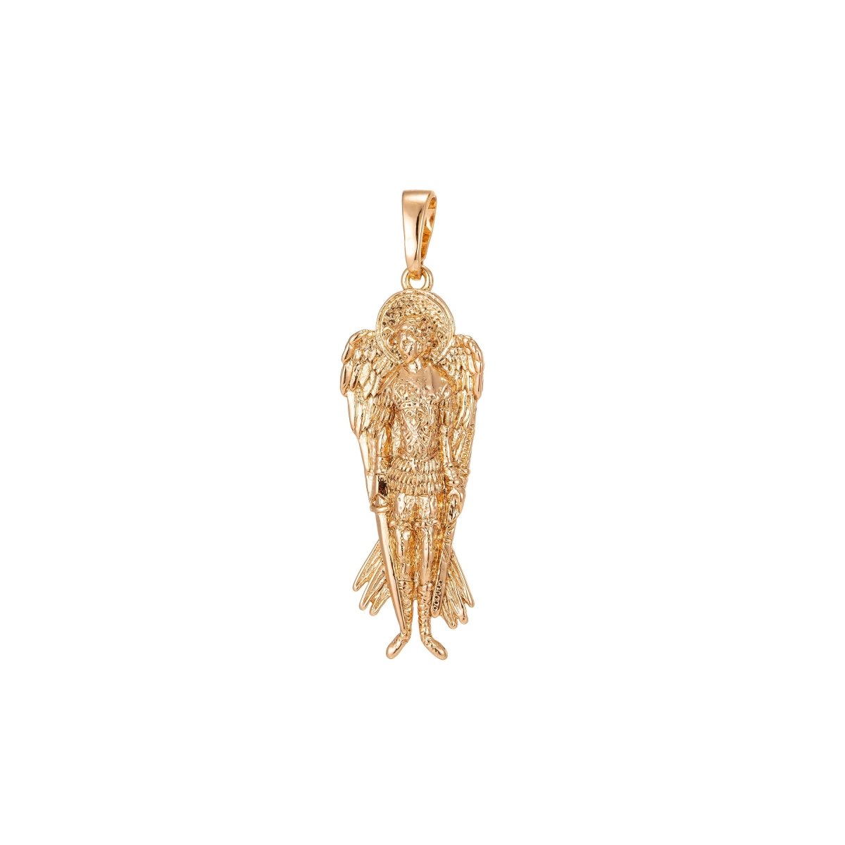 Saint Michael the Archangel Pendant 18k Gold plated St Michael The Archangel Miniature Charm Patron Saint of Soldiers Police 36x11mm I-210 - DLUXCA