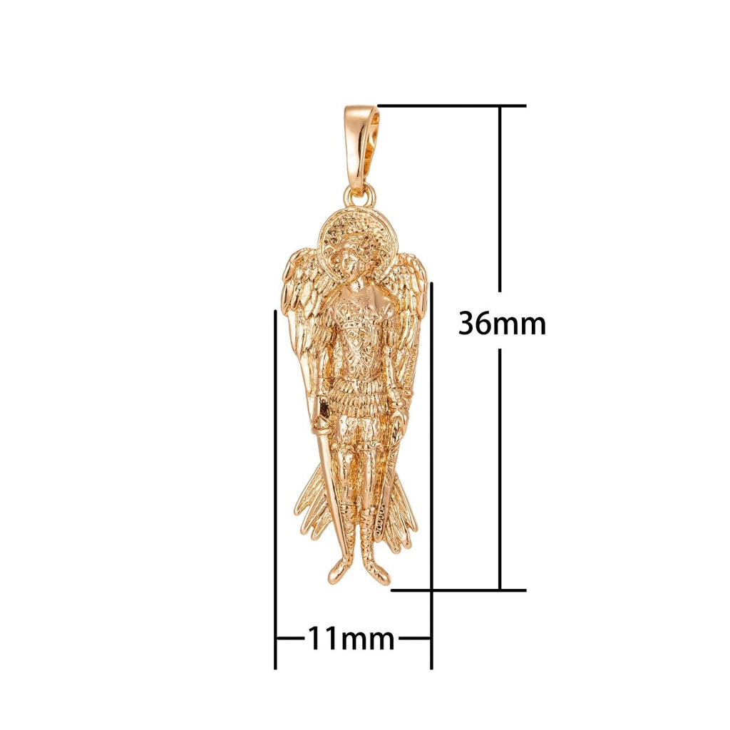 Saint Michael the Archangel Pendant 18k Gold plated St Michael The Archangel Miniature Charm Patron Saint of Soldiers Police 36x11mm I-210 - DLUXCA