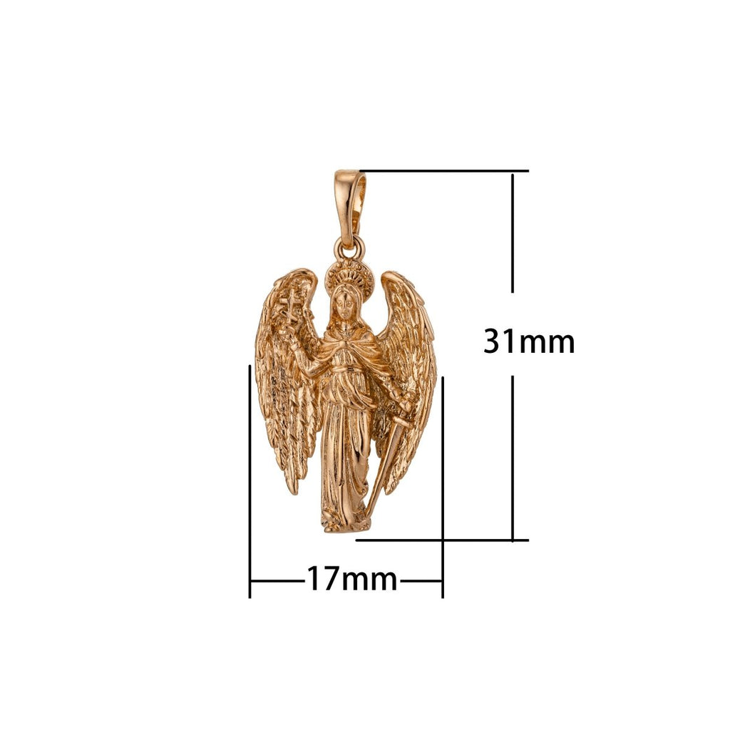 Saint Michael the Archangel Pendant 18k Gold plated St Michael The Archangel Miniature Charm Patron Saint of Soldiers Police H-817 - DLUXCA