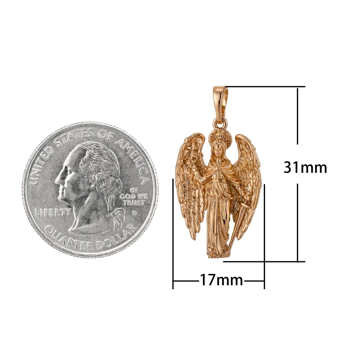 Saint Michael the Archangel Pendant 18k Gold plated St Michael The Archangel Miniature Charm Patron Saint of Soldiers Police H-817 - DLUXCA