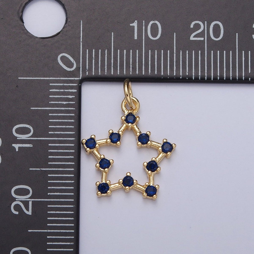 Sapphire Blue Star Charm, Round Cubic Zirconia CZ Five Pointed Celestial North Star | X-110 - DLUXCA