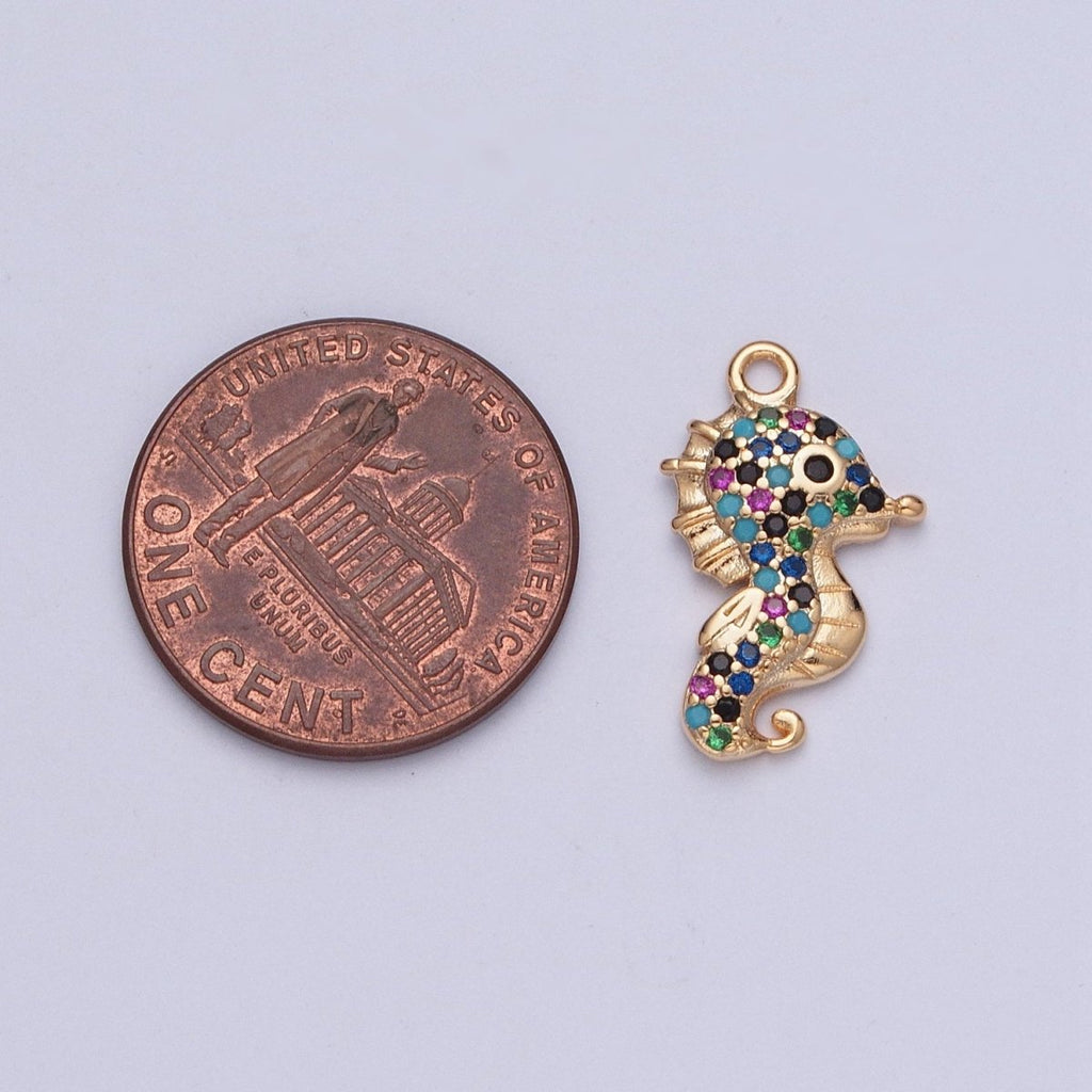Seahorse Ocean Wildlife Multicolor Micro Paved CZ Charm | X-198 - DLUXCA