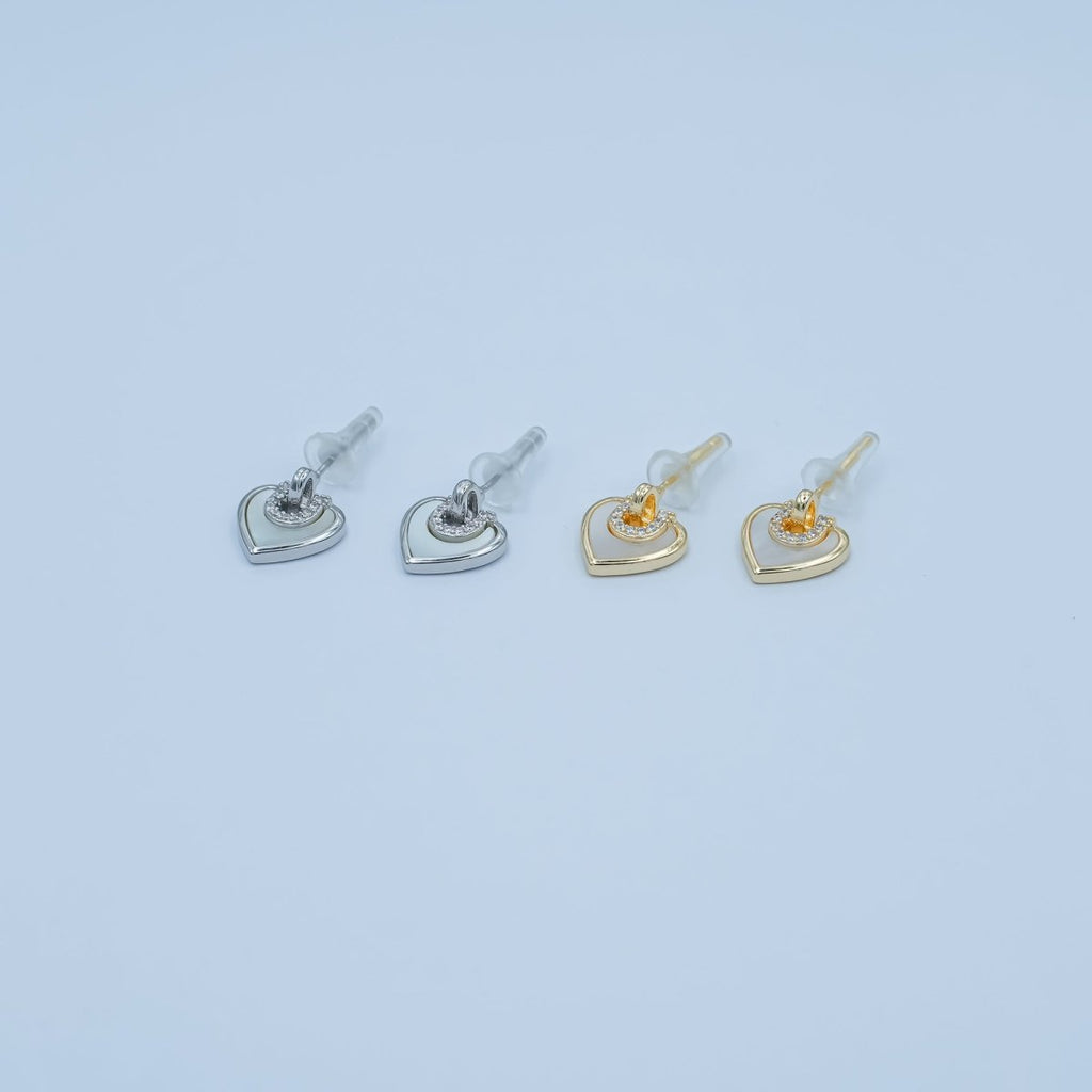 Shell Pearl Heart Drop Stud Earrings in Gold & Silver | AE932 AE963 