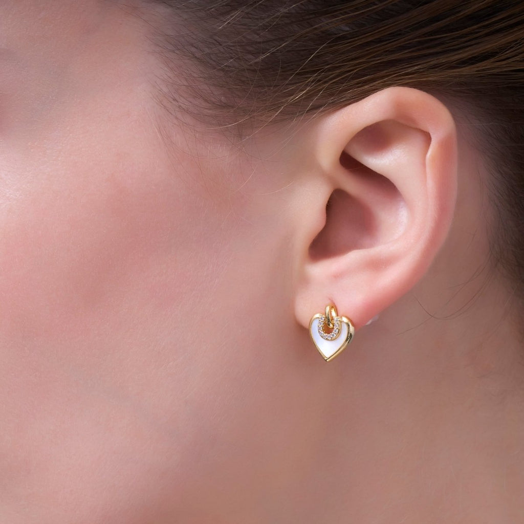 Shell Pearl Heart Drop Stud Earrings in Gold & Silver | AE932 AE963 