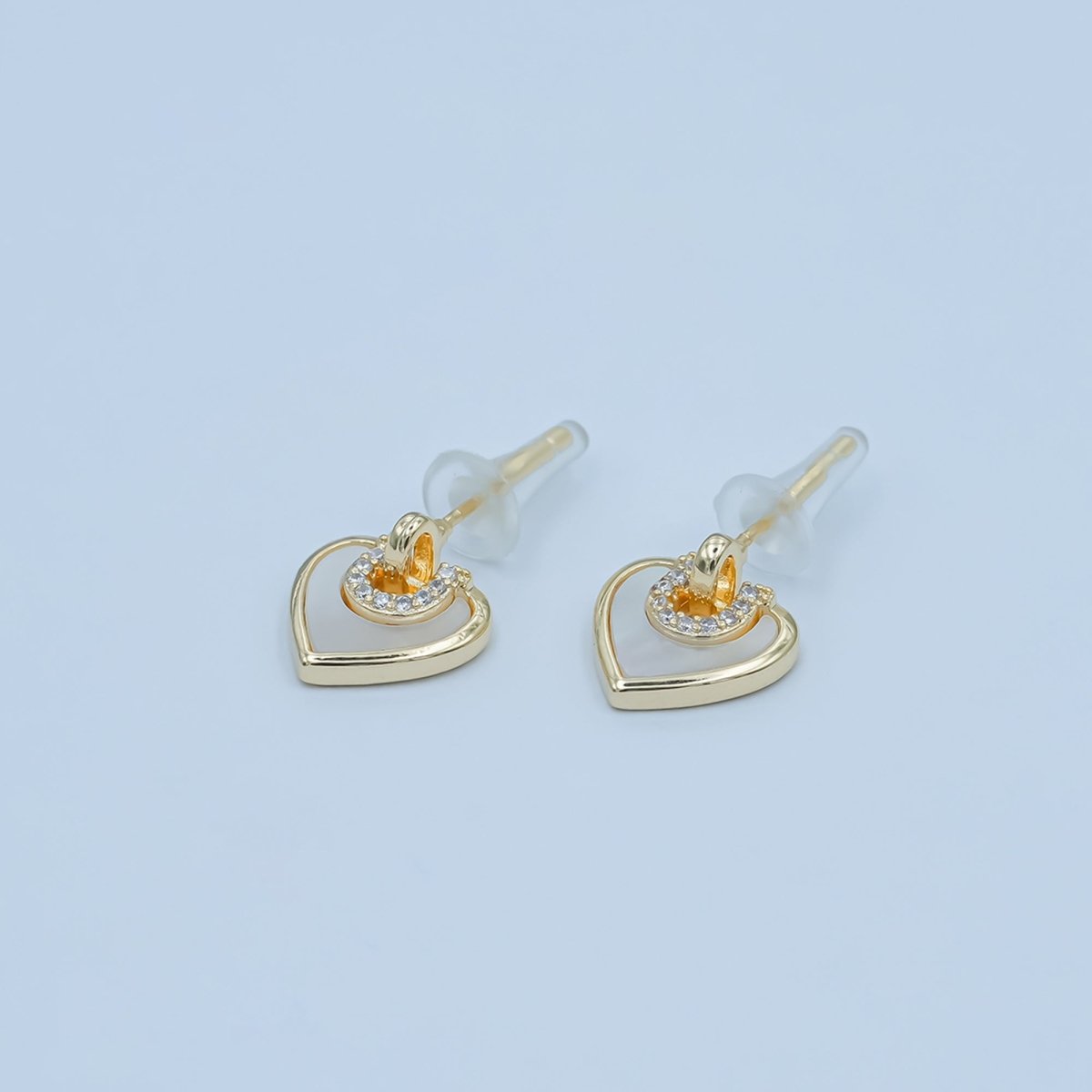 Shell Pearl Heart Drop Stud Earrings in Gold & Silver | AE932 AE963 