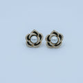 Shell Pearl Micro Paved CZ Black Flower Stud Earrings in Gold & Silver | AD1361 AD1443 - DLUXCA
