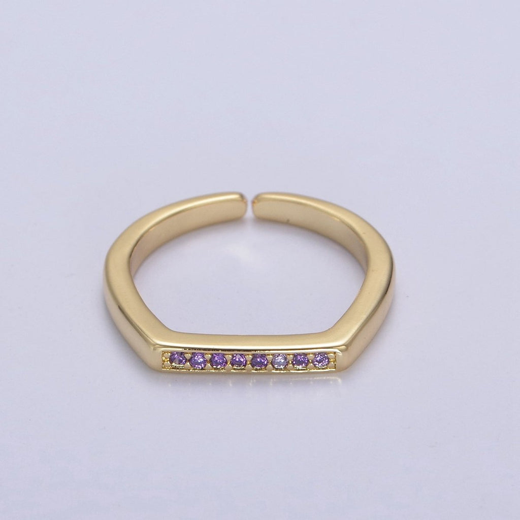 Signet Ring, Bar Ring, Stacking Ring, Minimalist Jewelry Gold Signet Ring, CZ Geometric Ring U-506 ~ U-508 - DLUXCA