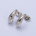 Silver Chubby Drip Drop CZ Dotted J-Shaped Geometric Hoop Earrings | AB431 - DLUXCA