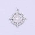 Silver Compass Pendant, cubic zirconia cz diamonds medallion pendant for Necklace Jewelry Making W-182 - DLUXCA