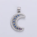 Silver Crescent Moon Charms, Micro Pave Charms, Cubic Moon Pendant, CZ Celestial Jewelry Necklace Bracelet Componen I-608 - DLUXCA