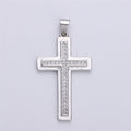 Silver Cross CZ Micro Pave Cross Pendant Charm, Cubic Zirconia Focal Cross Pendant, Necklace Charm Religious Jewelry 37x20mm I-609 - DLUXCA