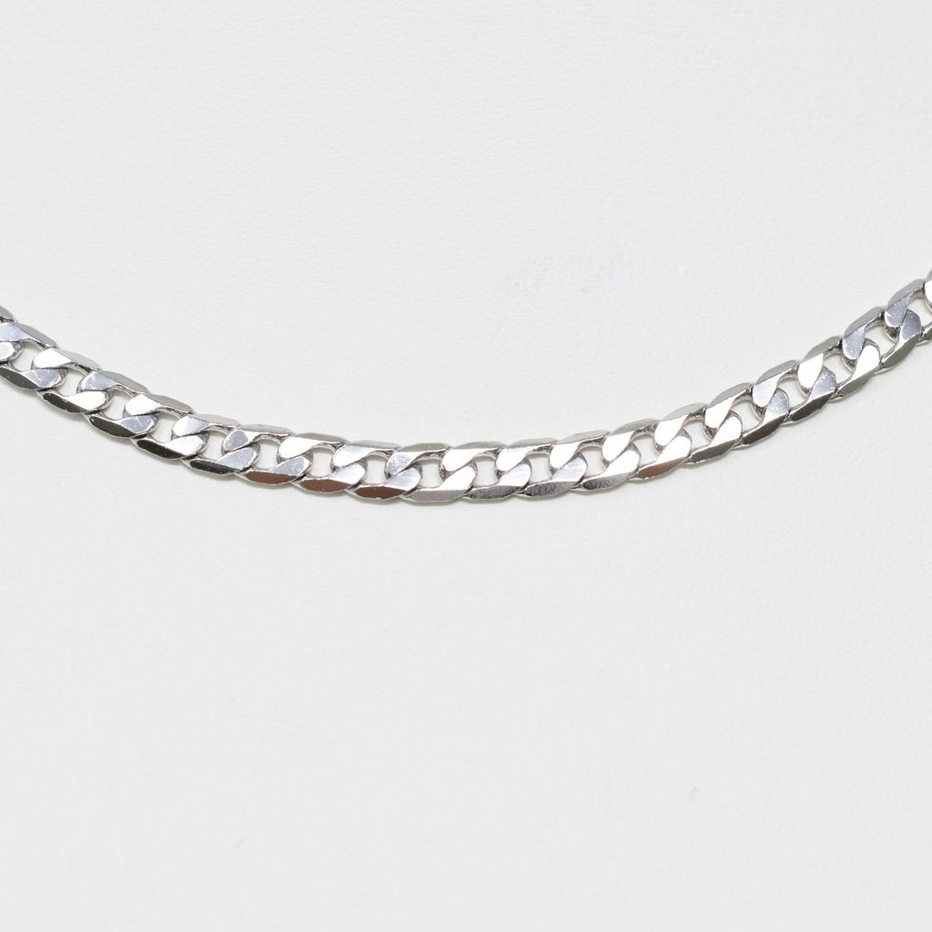 Silver Curb Flat Oval Smooth White gold plated Chain 17.7" inch 3mm Tarnish Resistant Finished Chain for Jewelry Making and Craft Supplies | CN-1010 Clearance Pricing - DLUXCA