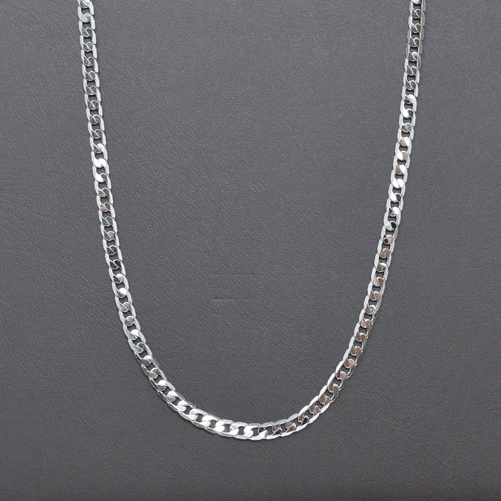 Silver Curb Flat Oval Smooth White gold plated Chain 17.7" inch 3mm Tarnish Resistant Finished Chain for Jewelry Making and Craft Supplies | CN-1010 Clearance Pricing - DLUXCA