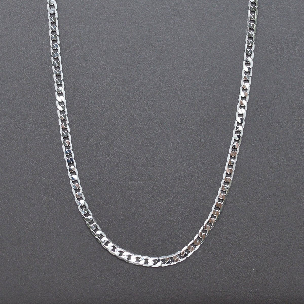 Silver Curb Flat Oval Smooth White gold plated Chain 17.7" inch 3mm Tarnish Resistant Finished Chain for Jewelry Making and Craft Supplies | CN-1010 Clearance Pricing - DLUXCA