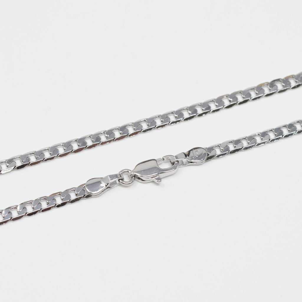 Silver Curb Flat Oval Smooth White gold plated Chain 17.7" inch 3mm Tarnish Resistant Finished Chain for Jewelry Making and Craft Supplies | CN-1010 Clearance Pricing - DLUXCA