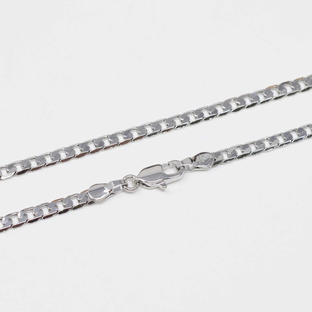 Silver Curb Flat Oval Smooth White gold plated Chain 17.7" inch 3mm Tarnish Resistant Finished Chain for Jewelry Making and Craft Supplies | CN-1010 Clearance Pricing - DLUXCA