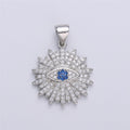 Silver Evil Eye Charm Round Disc Evil Eye Pendant, Cubic Medallion Coin Charm, Religious Charm, Micro Pave Sunburst Charm talisman Jewelry I-605 - DLUXCA