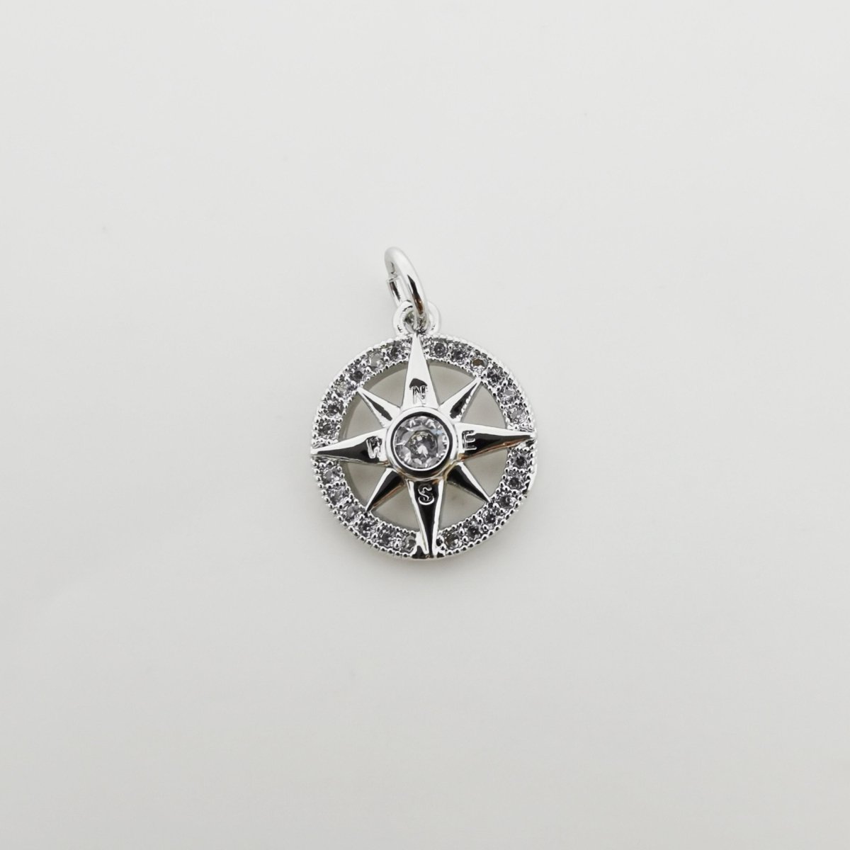 Silver plated Compass charm, Silver Charms, For Charm Bracelets, For Necklace Pendant, Cubic Zirconia Diamond, Gold Charm, Gold Compass D-336 D-337