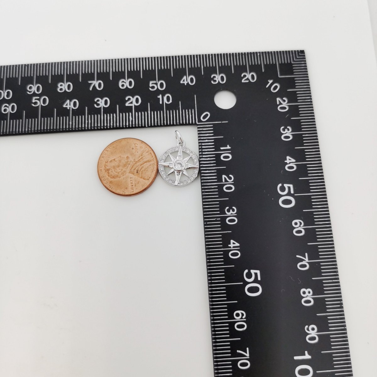 Silver plated Compass charm, Silver Charms, For Charm Bracelets, For Necklace Pendant, Cubic Zirconia Diamond, Gold Charm, Gold Compass D-336 D-337