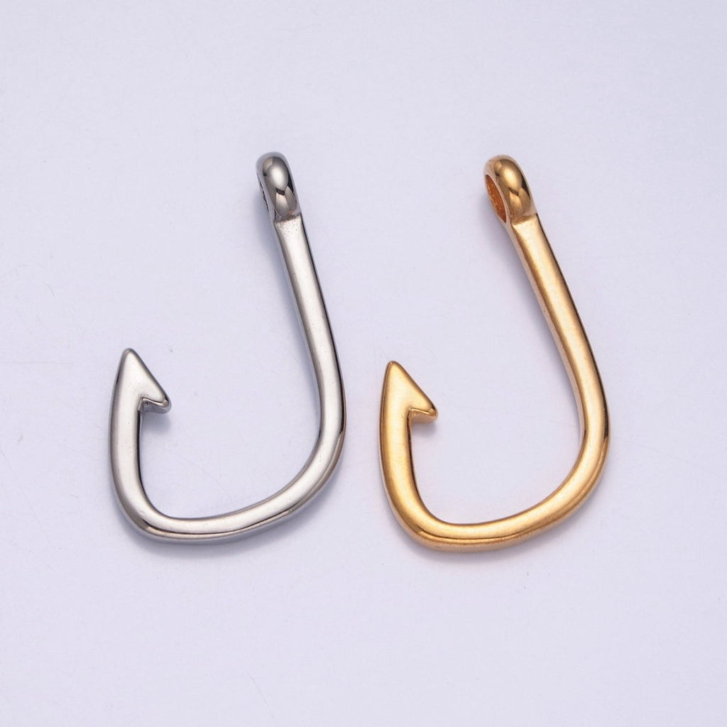 Silver Fish Hook Pendant Necklace For Man Jewelry Stainless Steel Finding Charm Fishing Sailor Hawaiian Inspired X-626 X-627 - DLUXCA