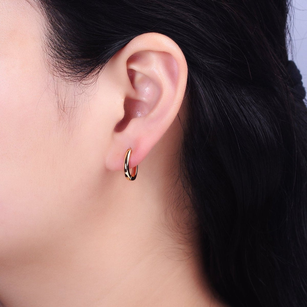 Silver, Gold 14.5mm Oblong Oval Minimalist Hoop Earrings | AB1016 - DLUXCA