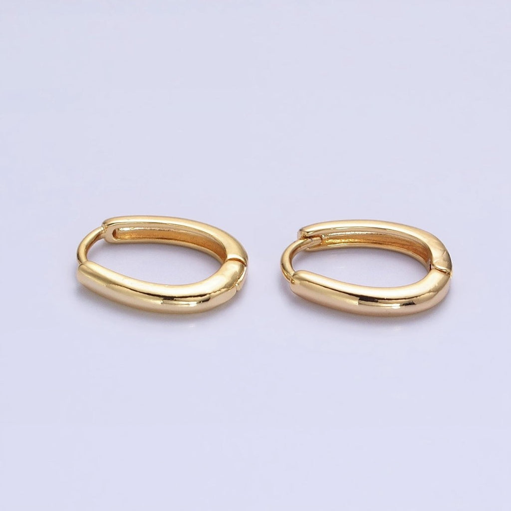 Silver, Gold 14.5mm Oblong Oval Minimalist Hoop Earrings | AB1016 - DLUXCA