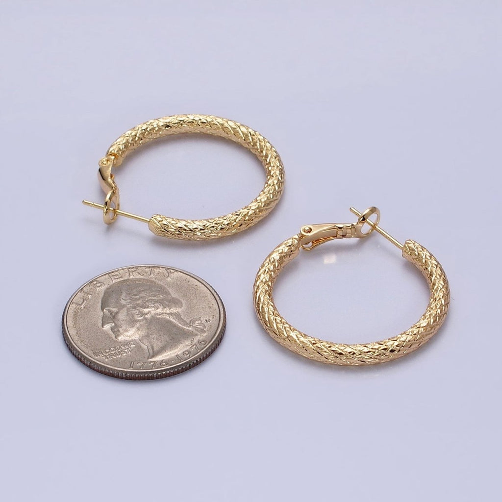 Silver, Gold 30mm Rhombus Textured Hinge Hoop Earrings | AB1094 AD792 - DLUXCA
