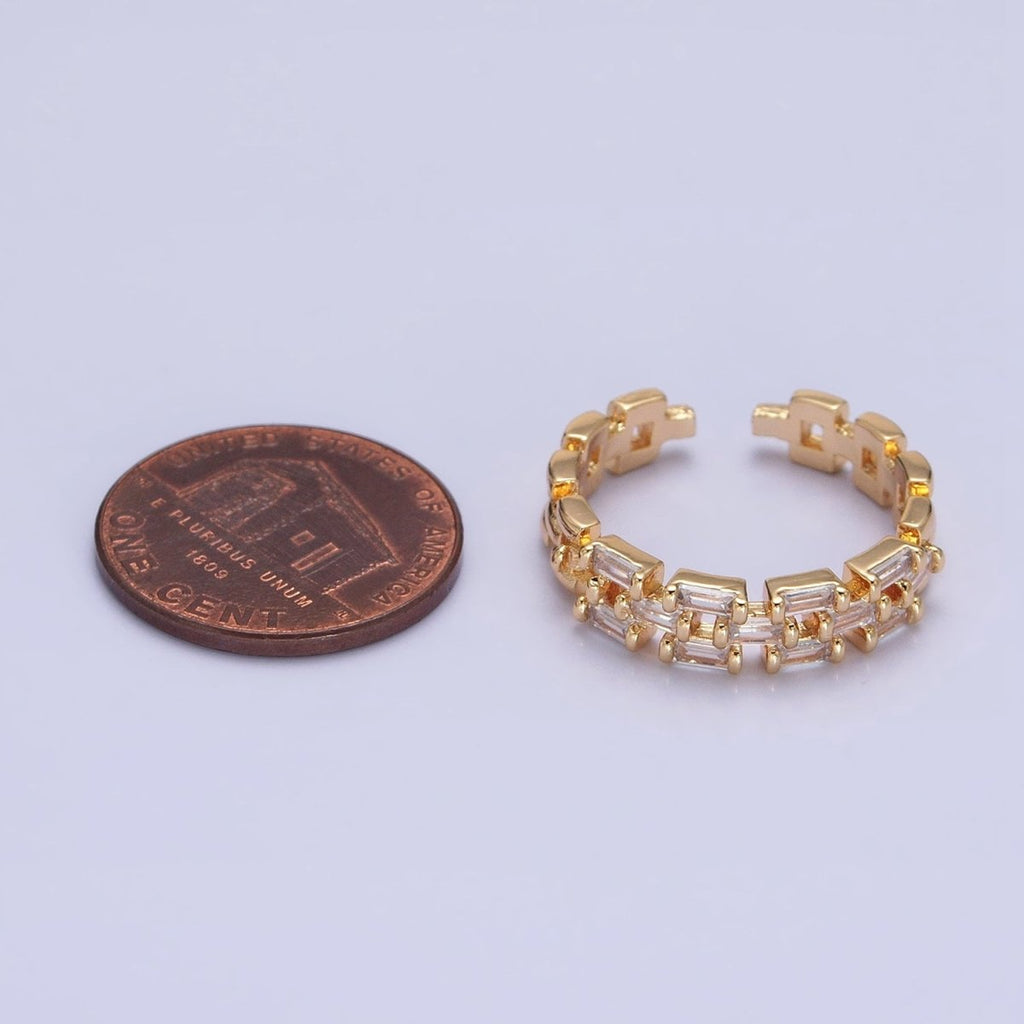 Silver, Gold Clear Baguette CZ Panther Chain Link Band Ring | O-1507 O-1508