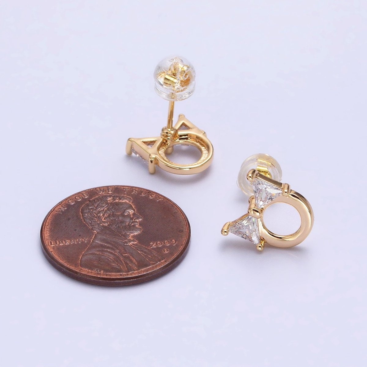 Silver, Gold Clear CZ Ribbon Bow Round Open Geometric Stud Earrings | AB580 AB610 - DLUXCA