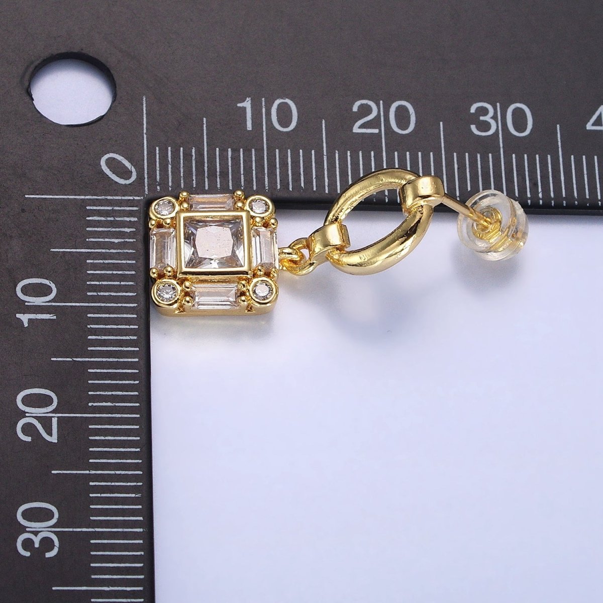 Silver, Gold Clear Square Baguette CZ Drop Dangle Oval Stud Earrings | AB569 AB571