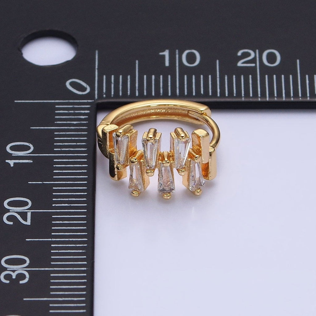 Silver, Gold Double Clear Baguette Lined 15mm Huggie Earrings | AB1091 AD789