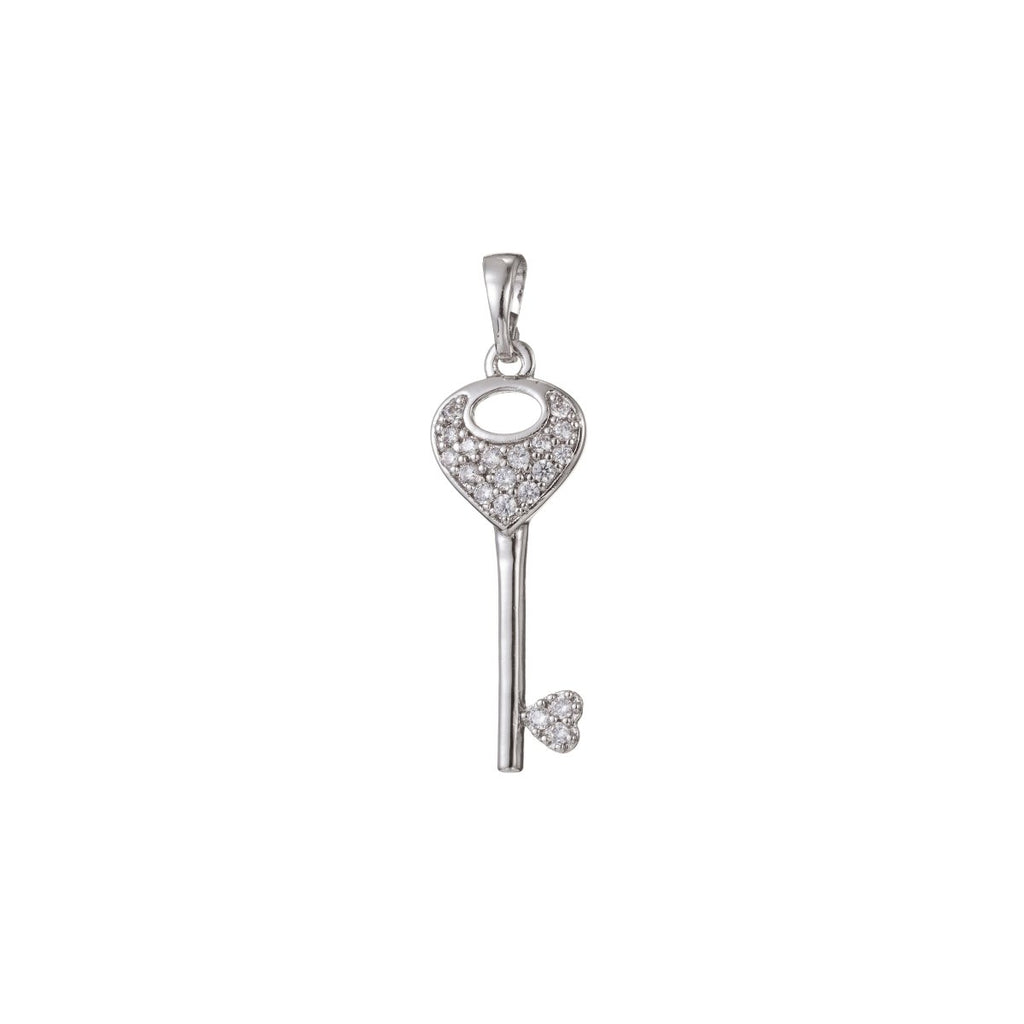 Silver Gold plated Crystal Key Pendant I-474 - DLUXCA