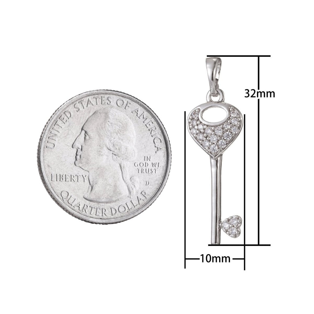 Silver Gold plated Crystal Key Pendant I-474 - DLUXCA