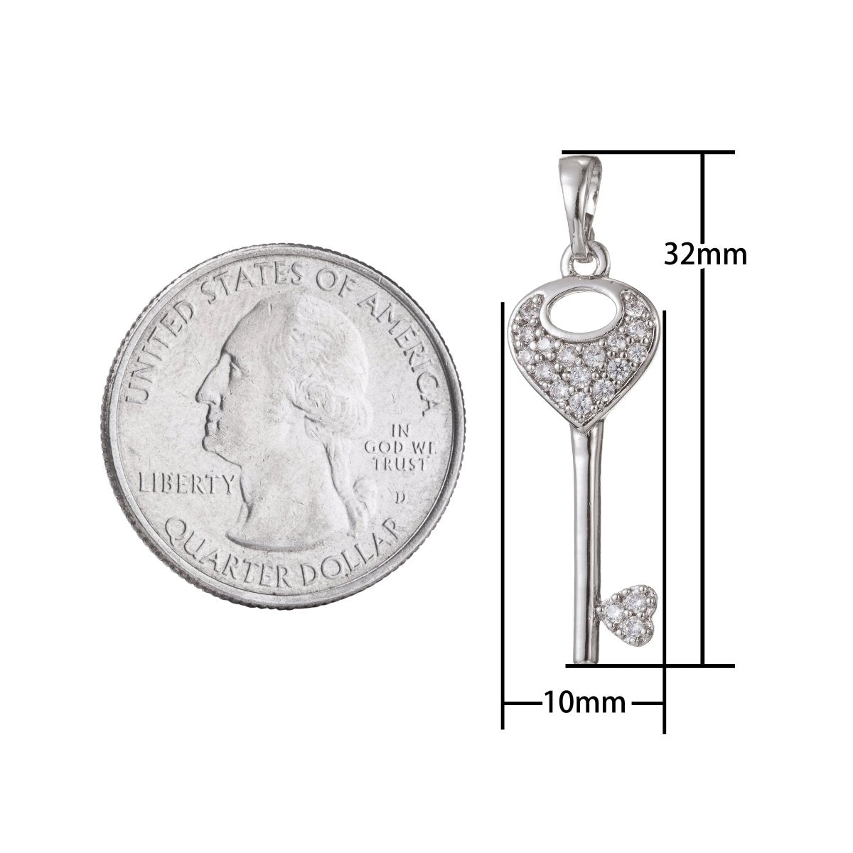 Silver Gold plated Crystal Key Pendant I-474 - DLUXCA