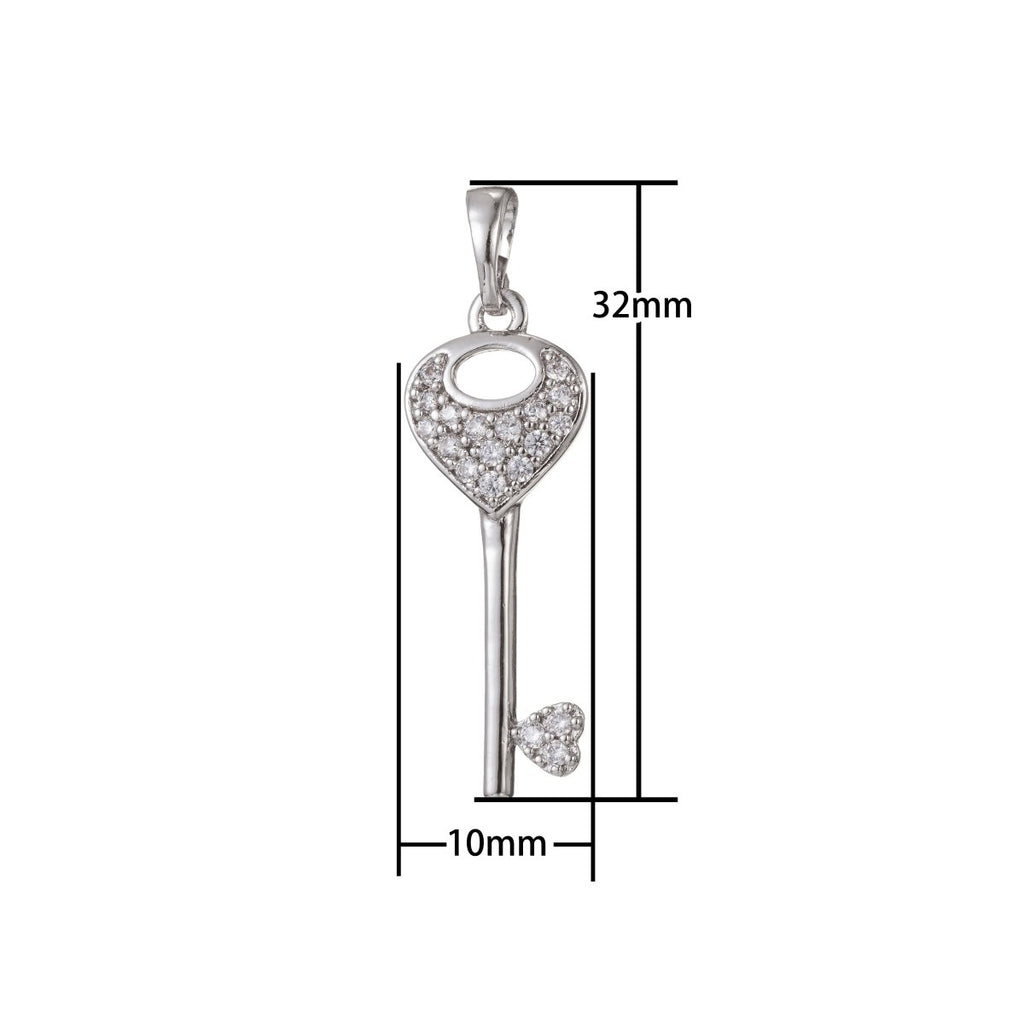 Silver Gold plated Crystal Key Pendant I-474 - DLUXCA
