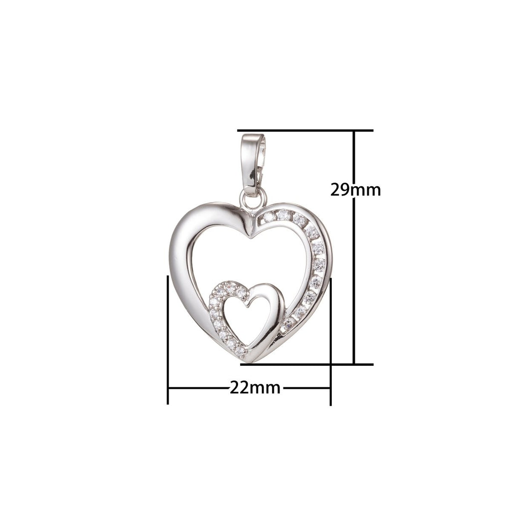 Silver Gold plated Double Heart Pendants I-476 - DLUXCA