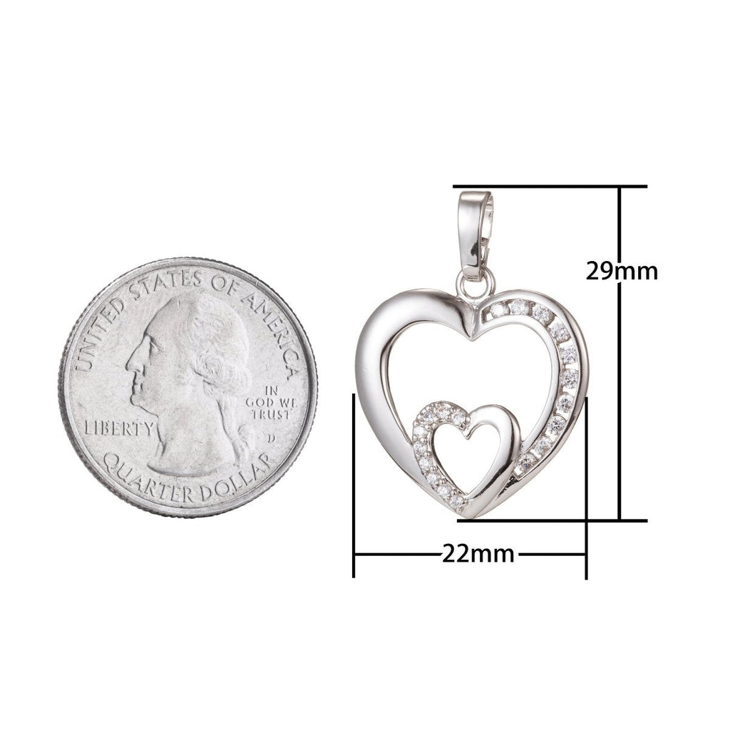 Silver Gold plated Double Heart Pendants I-476 - DLUXCA