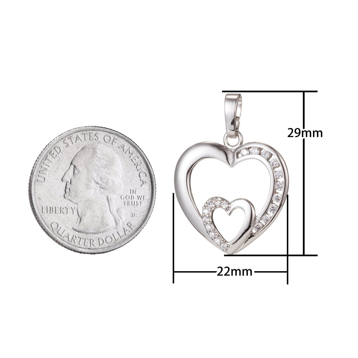 Silver Gold plated Double Heart Pendants I-476 - DLUXCA