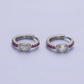 Silver, Gold Fuchsia Micro Paved Lined Clear Oval CZ 13mm Cartilage Huggie Earrings | AB814 AB826 - DLUXCA