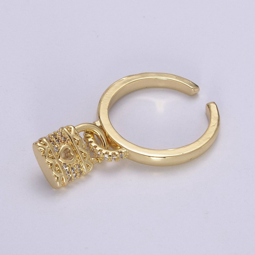 Silver /  Gold Love Lock Ring Cuff Open Ring Adjustable Women Padlock Jewelry U-213 U-214