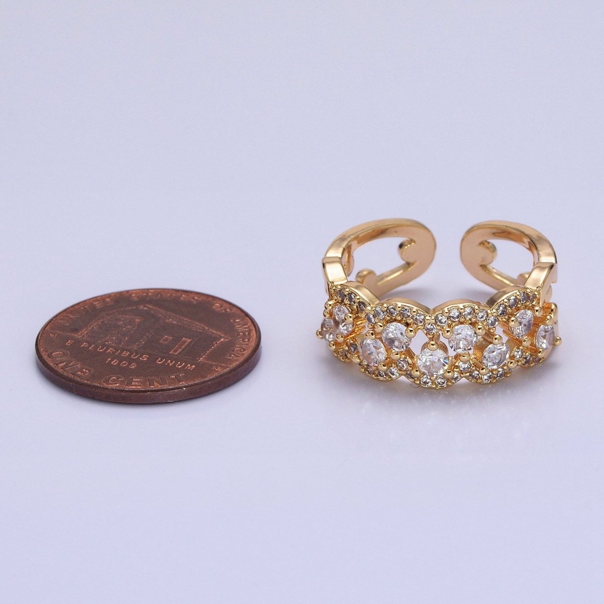 Silver, Gold Micro Paved Clear CZ Rounded Bubble Double Band Ring | O-1888 O-1889