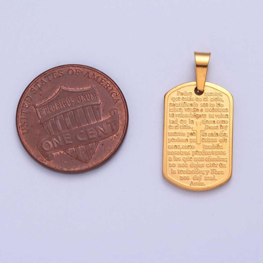 Silver / Gold Our Father Prayer Necklace Pendant Padre Nuestro Medal Spanish First Communion Gift For Girl Man I-354 I-396 - DLUXCA